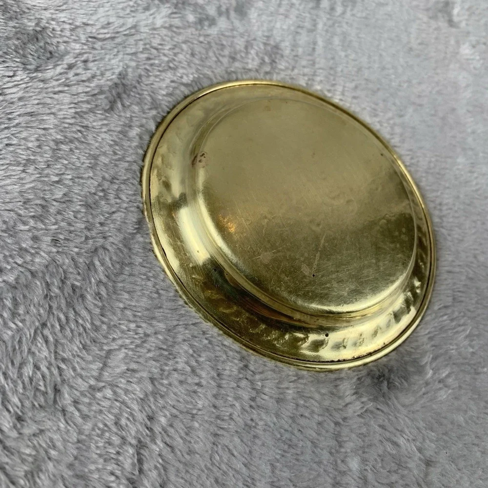 Vintage Engraved Inlaid Small Plate Tray Decorative Copper Brass Silver Patina